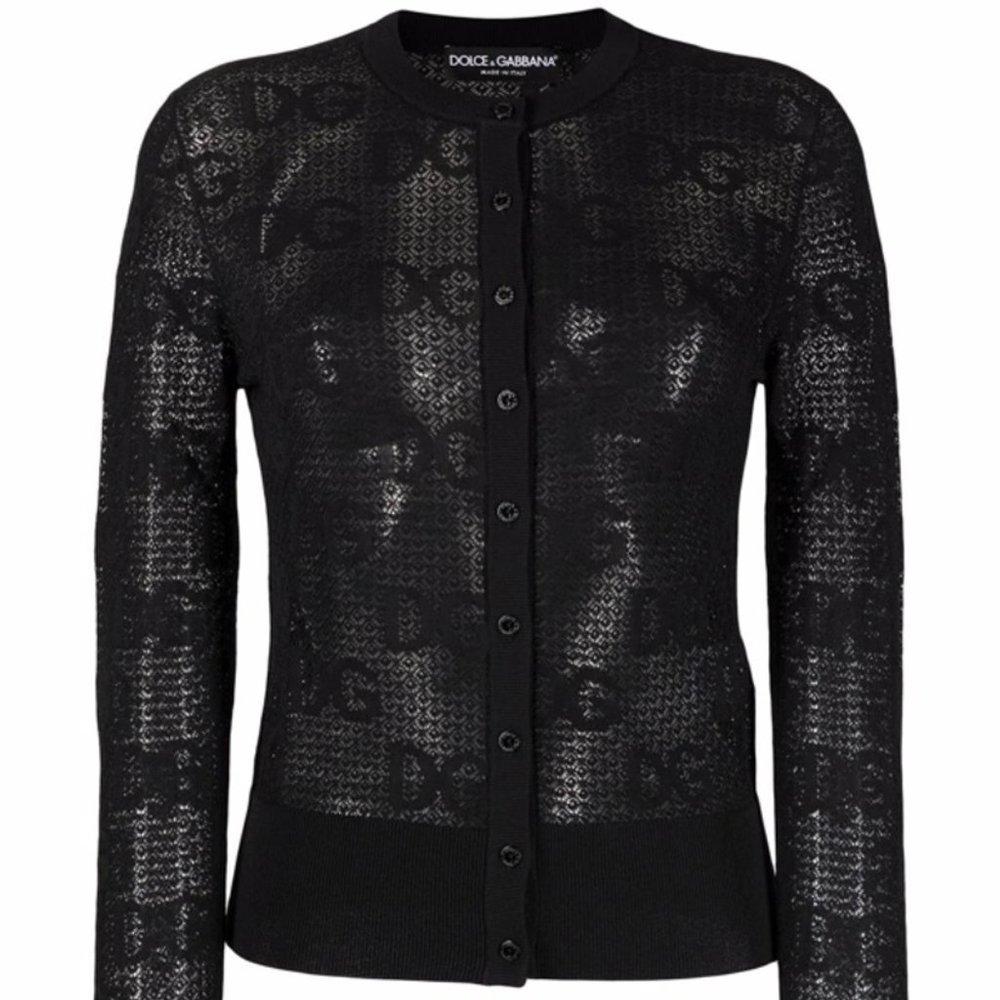 NEW DOLCE & GABANA Lace Stitch Cardigan with DG Logo Black